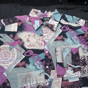 Vintage BTX Abstract Geometric Pattern Button Shirt Short Sleeve